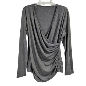Flamingals Women's Grey Ruched Wrap Long Sleeve Top Shirt XL